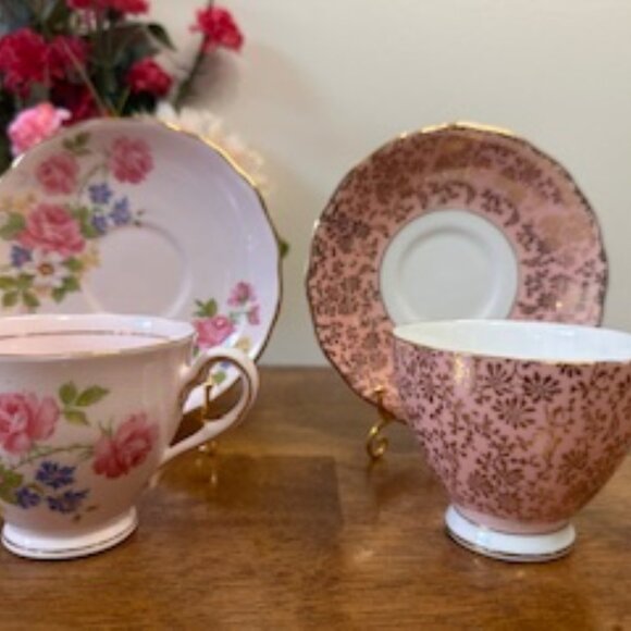 Vintage‎ Colclough Bone China Teacups Saucers Pink Floral Gold Trim England - Picture 7 of 7